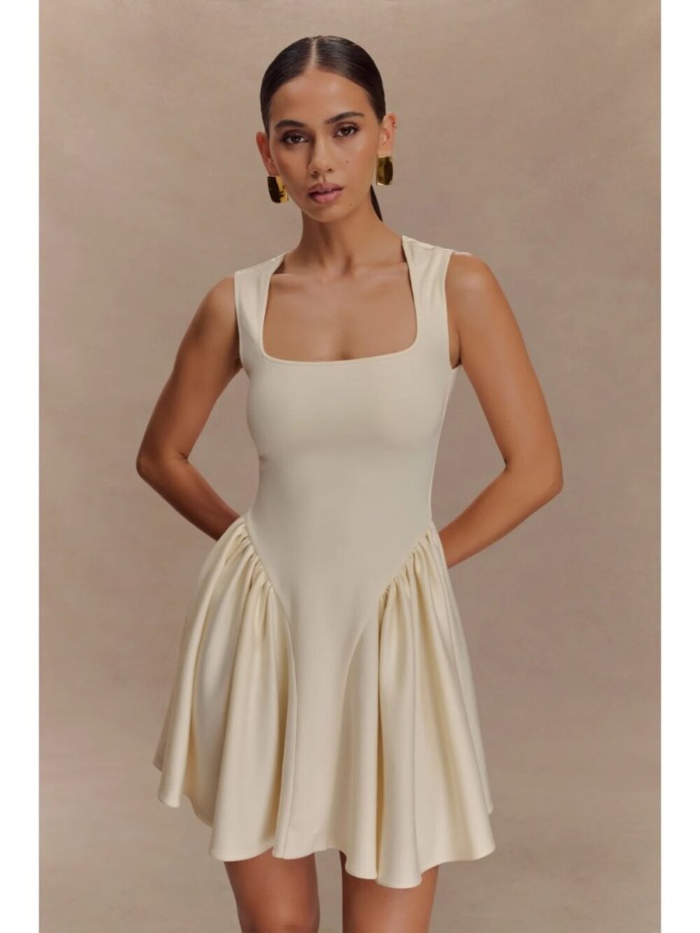 MESHKI Sharon Scuba Jersey Mini Dress Ivory 3XL Plus Size Fit Flare Contoured